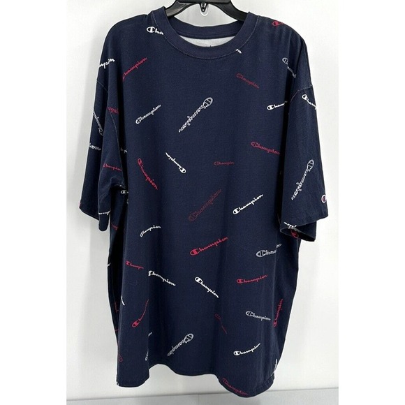 CHAMPION ALL OVER PRINT TEE Men's‎ Big & Tall Size XLT Navy Blue Red And White - Picture 4 of 7